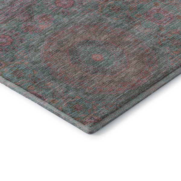 HomeRoots 5' X 8' Teal & Blush Medallion Area Rug – Washable, UV-Protected, Perfect for Busy Homes & Kids! 708231