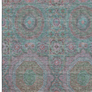 HomeRoots 5' X 8' Teal & Blush Medallion Area Rug – Washable, UV-Protected, Perfect for Busy Homes & Kids! 708231