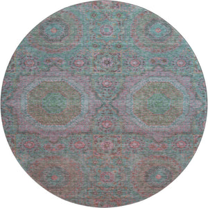HomeRoots 8' X 10' Teal and Blush Medallion Area Rug - Washable, Stain-Resistant & UV Protected for Kids & Pets 708233