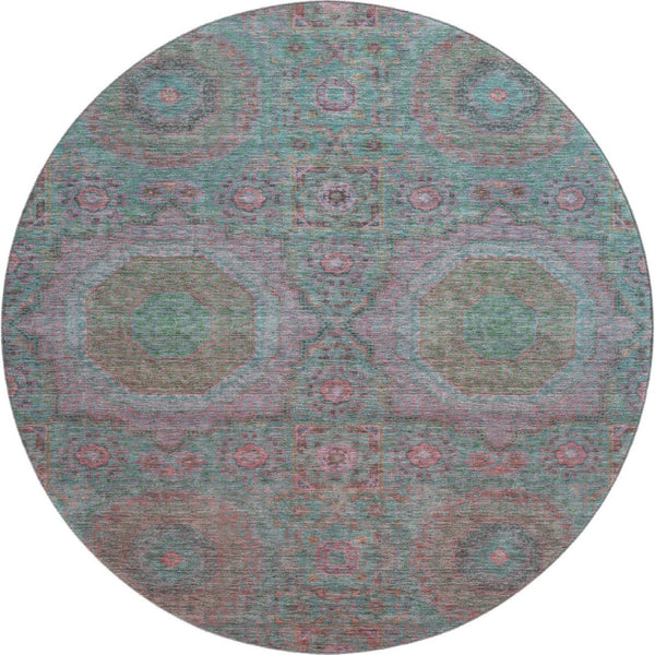 HomeRoots 8' X 10' Teal and Blush Medallion Area Rug - Washable, Stain-Resistant & UV Protected for Kids & Pets 708233