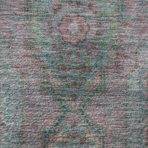 HomeRoots 8' X 10' Teal and Blush Medallion Area Rug - Washable, Stain-Resistant & UV Protected for Kids & Pets 708233