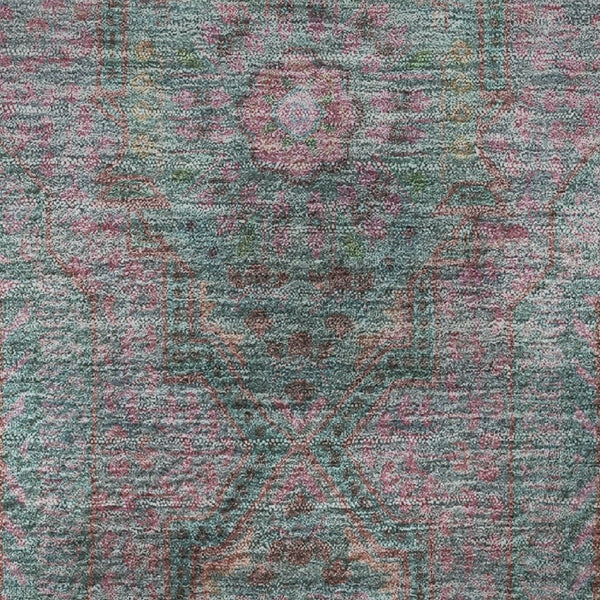 HomeRoots 8' X 10' Teal and Blush Medallion Area Rug - Washable, Stain-Resistant & UV Protected for Kids & Pets 708233