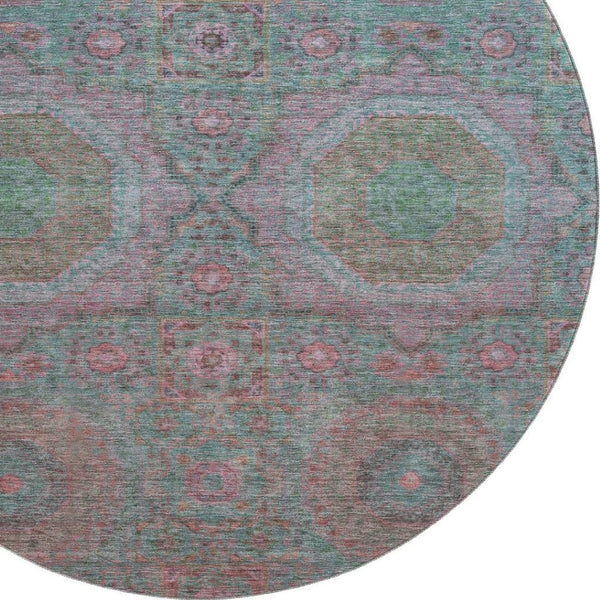 HomeRoots 8' X 10' Teal and Blush Medallion Area Rug - Washable, Stain-Resistant & UV Protected for Kids & Pets 708233