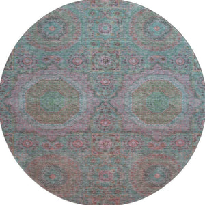 HomeRoots 8' X 10' Teal and Blush Medallion Area Rug - Washable, Stain-Resistant & UV Protected for Kids & Pets 708233