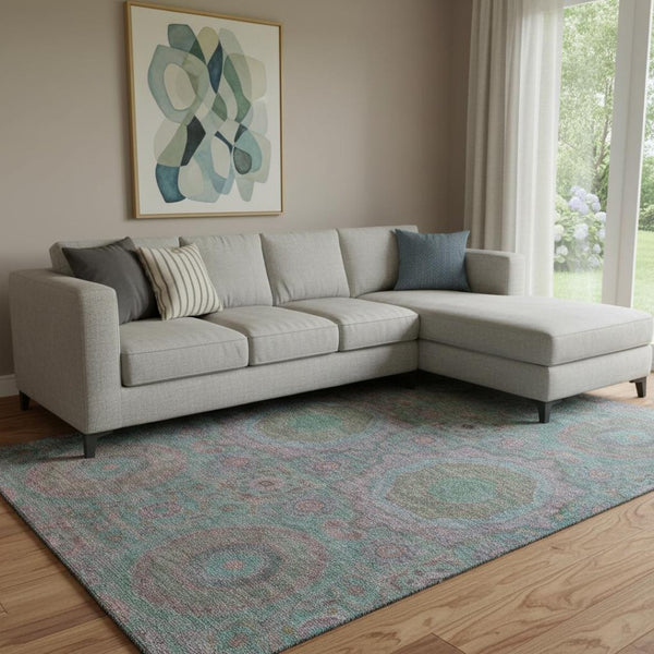 HomeRoots 9' X 12' Teal And Blush Medallion Area Rug - Washable, UV Protected, Durable & Stylish for Any Space 708234