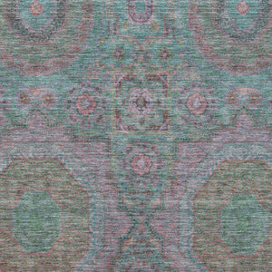 HomeRoots 9' X 12' Teal And Blush Medallion Area Rug - Washable, UV Protected, Durable & Stylish for Any Space 708234
