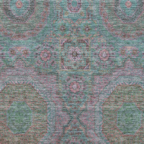 HomeRoots 9' X 12' Teal And Blush Medallion Area Rug - Washable, UV Protected, Durable & Stylish for Any Space 708234