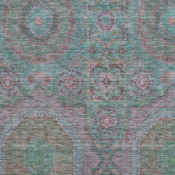 HomeRoots 10' X 14' Teal & Blush Medallion Area Rug - Washable, UV Protected, Stain Resistant for Busy Homes 708235