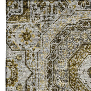 HomeRoots 5' X 8' Medallion Area Rug in Taupe, Ivory & Gold - Washable, UV-Protected, Kid & Pet Friendly! 708237