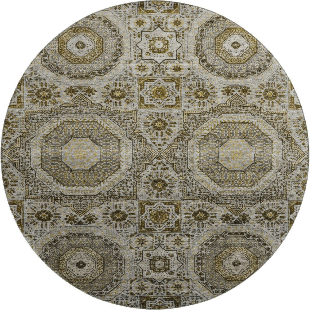 HomeRoots 8' X 10' Washable Taupe Ivory Gold Medallion Area Rug - Durable, UV Protected, Perfect for Homes! 708239