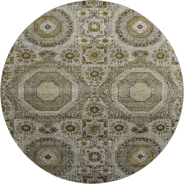 HomeRoots 8' X 10' Washable Taupe Ivory Gold Medallion Area Rug - Durable, UV Protected, Perfect for Homes! 708239