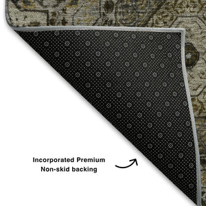 HomeRoots 8' X 10' Washable Taupe Ivory Gold Medallion Area Rug - Durable, UV Protected, Perfect for Homes! 708239