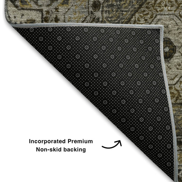 HomeRoots 8' X 10' Washable Taupe Ivory Gold Medallion Area Rug - Durable, UV Protected, Perfect for Homes! 708239