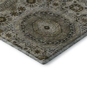 HomeRoots 8' X 10' Washable Taupe Ivory Gold Medallion Area Rug - Durable, UV Protected, Perfect for Homes! 708239