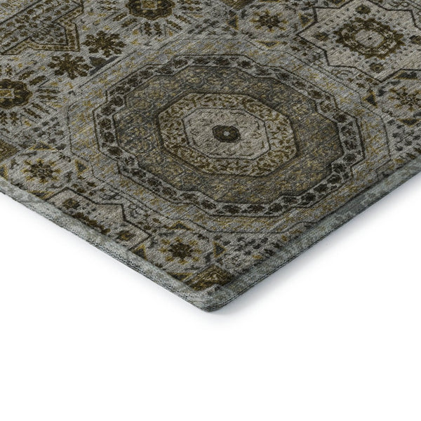 HomeRoots 8' X 10' Washable Taupe Ivory Gold Medallion Area Rug - Durable, UV Protected, Perfect for Homes! 708239