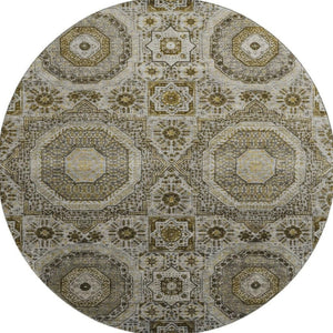 HomeRoots 8' X 10' Washable Taupe Ivory Gold Medallion Area Rug - Durable, UV Protected, Perfect for Homes! 708239