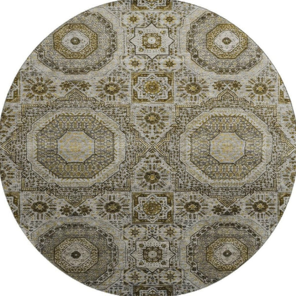 HomeRoots 8' X 10' Washable Taupe Ivory Gold Medallion Area Rug - Durable, UV Protected, Perfect for Homes! 708239