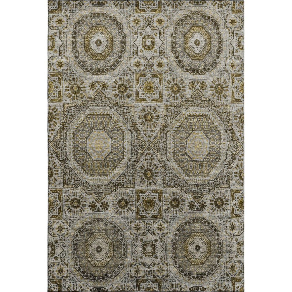 HomeRoots 9' X 12' Stylish Taupe Ivory Gold Medallion Area Rug - Washable, UV-Protected & Pet-Friendly! 708240