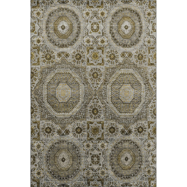 HomeRoots 9' X 12' Stylish Taupe Ivory Gold Medallion Area Rug - Washable, UV-Protected & Pet-Friendly! 708240