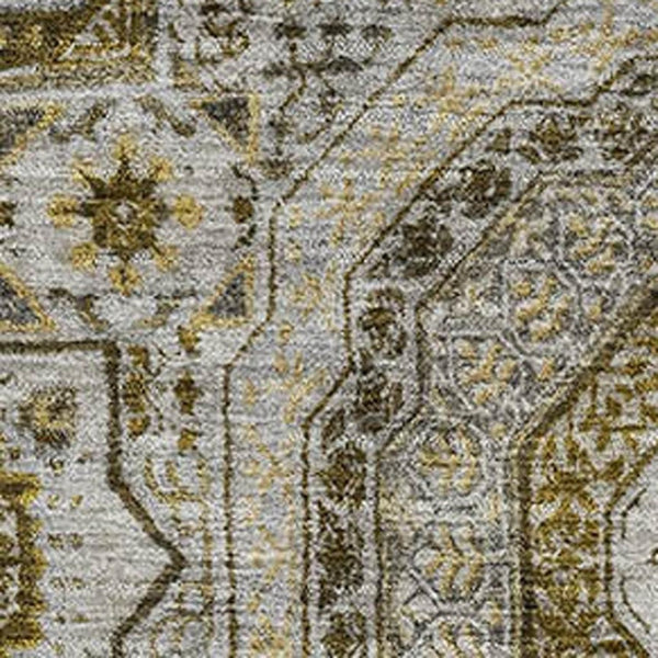 HomeRoots 9' X 12' Stylish Taupe Ivory Gold Medallion Area Rug - Washable, UV-Protected & Pet-Friendly! 708240