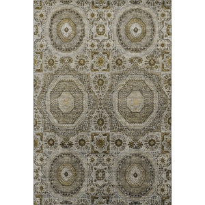 HomeRoots 9' X 12' Stylish Taupe Ivory Gold Medallion Area Rug - Washable, UV-Protected & Pet-Friendly! 708240