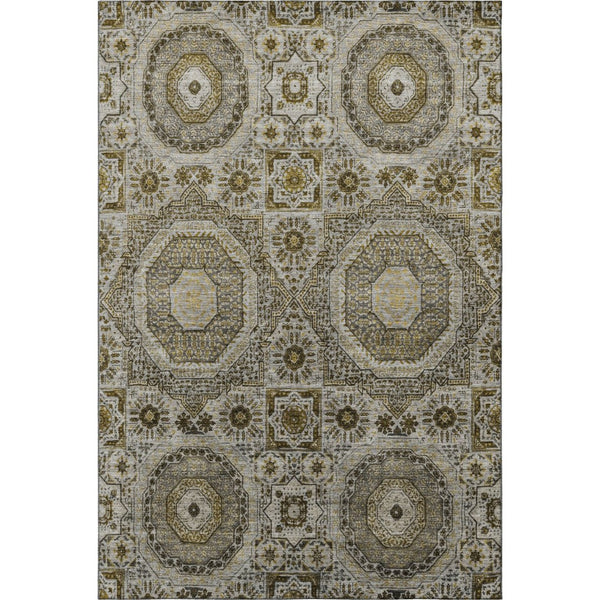 HomeRoots 9' X 12' Stylish Taupe Ivory Gold Medallion Area Rug - Washable, UV-Protected & Pet-Friendly! 708240
