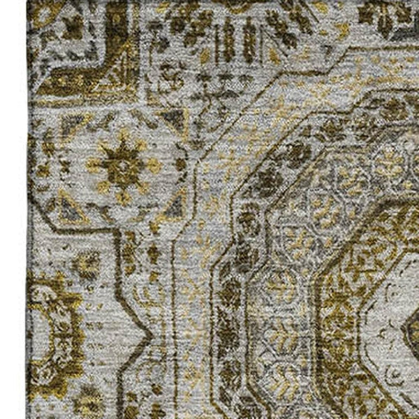 HomeRoots 10' X 14' Taupe Ivory & Gold Medallion Washable Area Rug - UV Protected, Soft, & Durable Design! 708241
