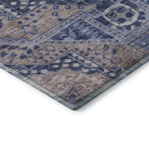 HomeRoots 5' X 8' Diamond Area Rug in Brown, Blue & Beige - Washable, UV-Protected, Stain-Resistant Comfort! 708243