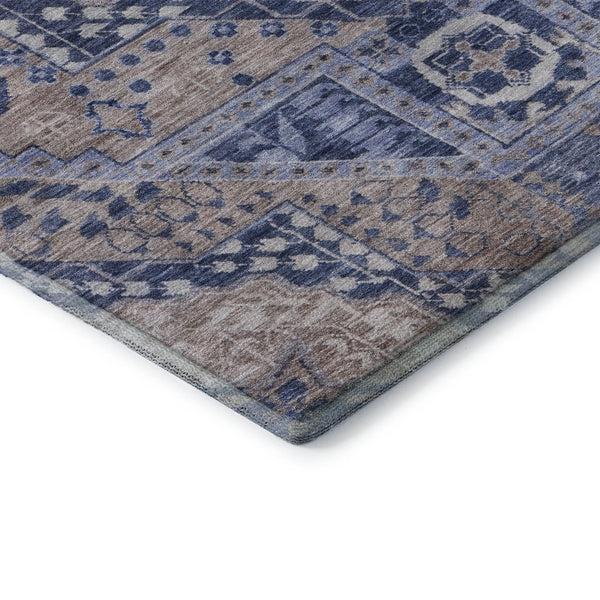 HomeRoots 5' X 8' Diamond Area Rug in Brown, Blue & Beige - Washable, UV-Protected, Stain-Resistant Comfort! 708243