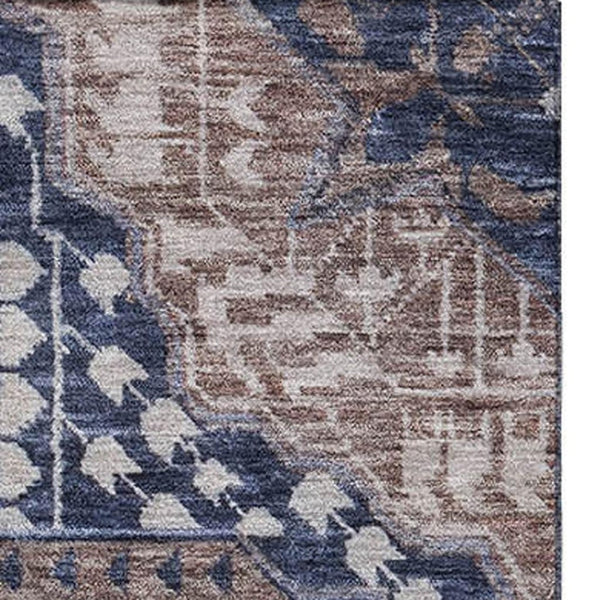 HomeRoots 5' X 8' Diamond Area Rug in Brown, Blue & Beige - Washable, UV-Protected, Stain-Resistant Comfort! 708243