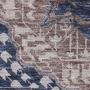 HomeRoots 8' Round Diamond Rug in Brown, Blue & Beige - Washable, UV-Protected, Stain-Resistant Design! 708244