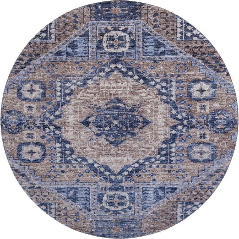 HomeRoots 8' X 10' Washable Area Rug in Brown, Blue & Beige - Durable, UV Protected, Perfect for Family Spaces! 708245