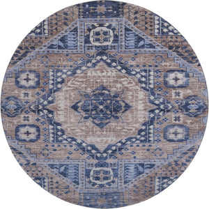 HomeRoots 8' X 10' Washable Area Rug in Brown, Blue & Beige - Durable, UV Protected, Perfect for Family Spaces! 708245