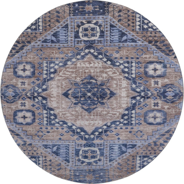 HomeRoots 8' X 10' Washable Area Rug in Brown, Blue & Beige - Durable, UV Protected, Perfect for Family Spaces! 708245