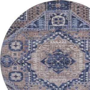 HomeRoots 8' X 10' Washable Area Rug in Brown, Blue & Beige - Durable, UV Protected, Perfect for Family Spaces! 708245