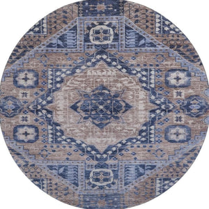 HomeRoots 8' X 10' Washable Area Rug in Brown, Blue & Beige - Durable, UV Protected, Perfect for Family Spaces! 708245