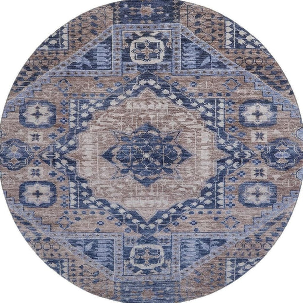 HomeRoots 8' X 10' Washable Area Rug in Brown, Blue & Beige - Durable, UV Protected, Perfect for Family Spaces! 708245