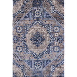 HomeRoots 9' X 12' Washable Area Rug in Brown, Blue & Beige Diamond Pattern – Durable UV-Protected Design! 708246