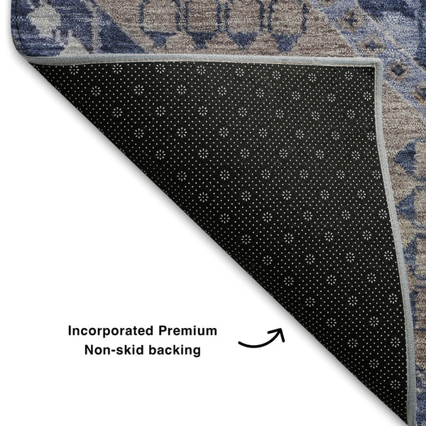 HomeRoots 9' X 12' Washable Area Rug in Brown, Blue & Beige Diamond Pattern – Durable UV-Protected Design! 708246