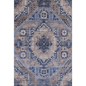 HomeRoots 9' X 12' Washable Area Rug in Brown, Blue & Beige Diamond Pattern – Durable UV-Protected Design! 708246