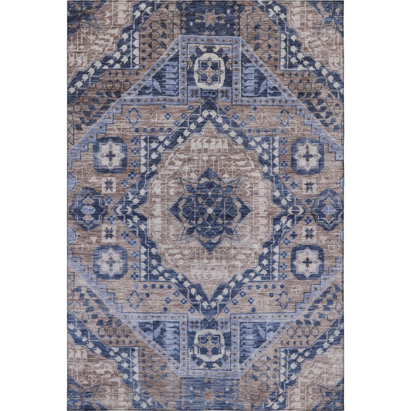 HomeRoots 9' X 12' Washable Area Rug in Brown, Blue & Beige Diamond Pattern – Durable UV-Protected Design! 708246