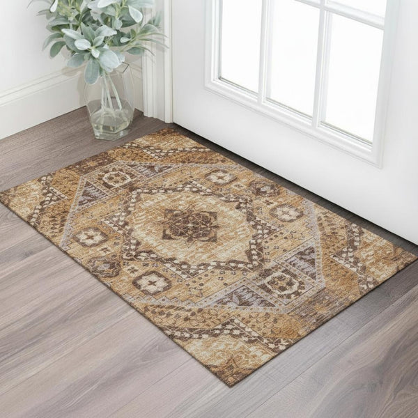 HomeRoots 5' X 8' Copper Beige & Gray Diamond Area Rug - Washable, Stain-Resistant, UV Protected for Homes 708249