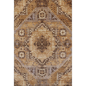 HomeRoots 8' Copper Beige and Gray Diamond Round Washable Rug - Stain-Resistant, UV Protected, Family Friendly! 708250
