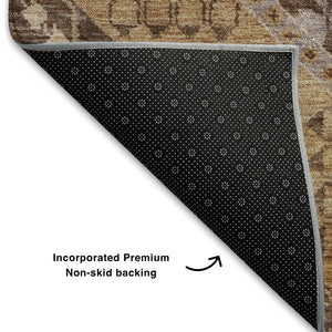HomeRoots 8' Copper Beige and Gray Diamond Round Washable Rug - Stain-Resistant, UV Protected, Family Friendly! 708250