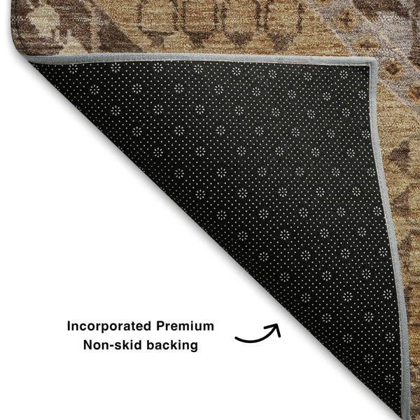 HomeRoots 8' Copper Beige and Gray Diamond Round Washable Rug - Stain-Resistant, UV Protected, Family Friendly! 708250