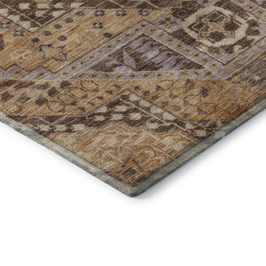 HomeRoots 8' Copper Beige and Gray Diamond Round Washable Rug - Stain-Resistant, UV Protected, Family Friendly! 708250
