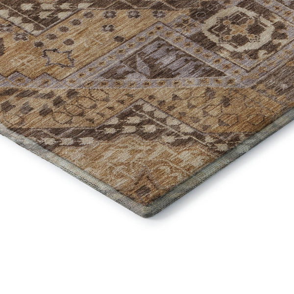HomeRoots 8' Copper Beige and Gray Diamond Round Washable Rug - Stain-Resistant, UV Protected, Family Friendly! 708250