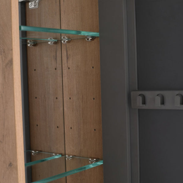 English Elm 10'' Wall Mounted Medicine Cabinet with Adjustable Glass Shelves and Jewelry Organizer W999P470283