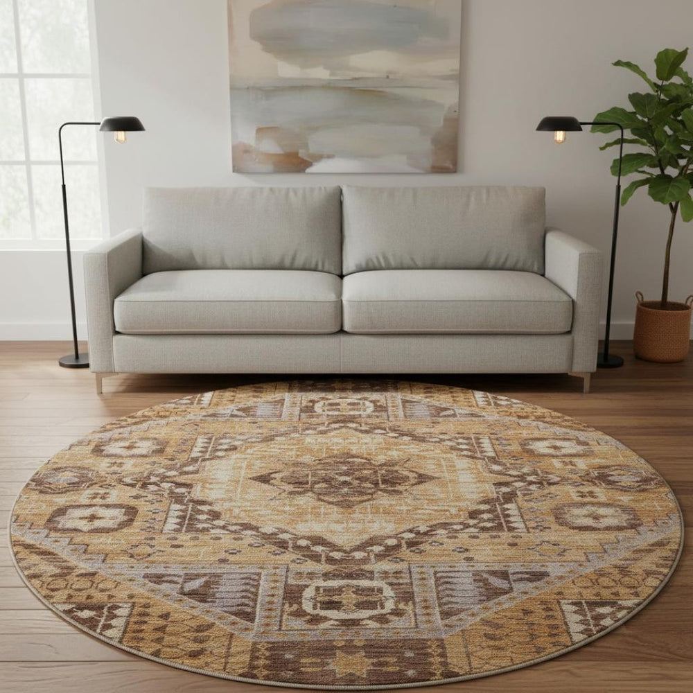HomeRoots 8' X 10' Copper Beige & Gray Diamond Area Rug - Durable, Washable, UV Protected for Everyday Living 708251
