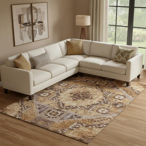 HomeRoots 10' X 14' Copper Beige & Gray Diamond Area Rug – Durable, Washable, UV Protected for Busy Homes 708253